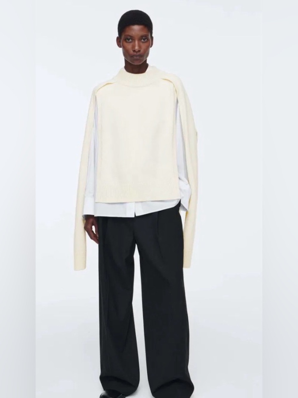 COS Cream Wool Hybrid Cape Jumper Size O/S